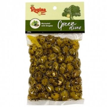 РЕДЖИНА ЗЕЛЕНИ МАСЛИНИ С РИГАН И ЧЕСЪН 250 ГР /ПЛИК/ 