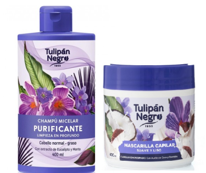 ТУЛИПАН СЕТ МИЦЕЛАРНА ИЗГЛАЖДАЩА МАСКА ЗА КОСА И ШАМПОАН 400 + 400 МЛ / ЛИЛАВА / 