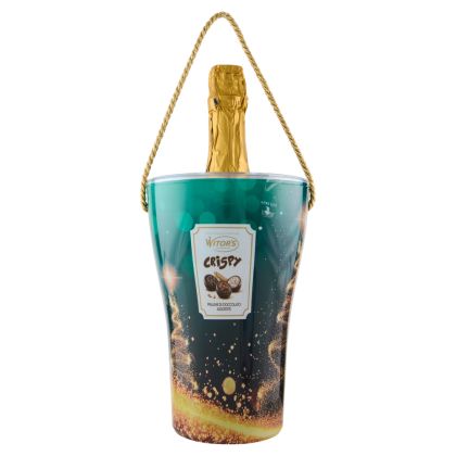 ПРАЗНИЧНА ШАМПАНИЕРА С ШОКОЛАДОВИ БОНБОНИ УИТОРС КРИСПИ 150 ГР И БУТИЛКА ДЕСЕРТНО ПЕНЛИВО БЯЛО ВИНО 750 МЛ / СИНЯ /  