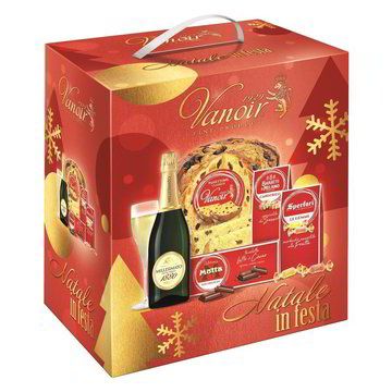 ВАНОИР ГОЛЯМ ИТАЛИАНСКИ НОВОГОДИШЕН БОКС С ПАНЕТОН, БУТИЛКА ШАМПАНСКО И ЛАКОМСТВА /ЧЕРВЕНА КУТИЯ/