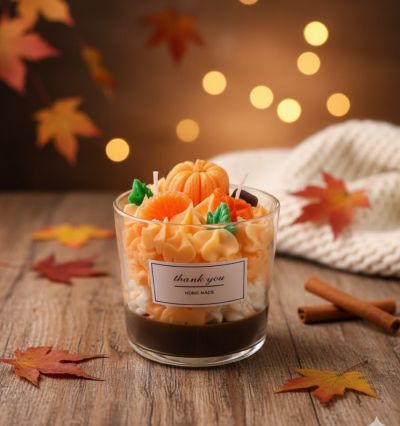 РЪЧНО ИЗРАБОТЕНА СВЕЩ ЕСЕННИ ТИКВИ 330 МЛ