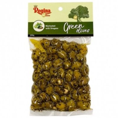 РЕДЖИНА ЗЕЛЕНИ МАСЛИНИ С РИГАН И ЧЕСЪН 250 ГР /ПЛИК/ 