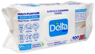ДЕЛТА УНИВЕРСАЛНИ ПОЧИСТАЩИ КЪРПИ С АРОМАТ НА БЯЛ САПУН 100 БР /СИНИ/