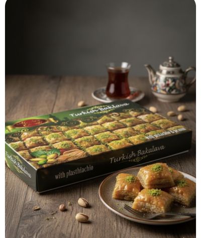 БАКЛАВА ЕФЕНДИ С ФЪСТЪК И ШАМ ФЪСТЪК В КУТИЯ 400 ГР