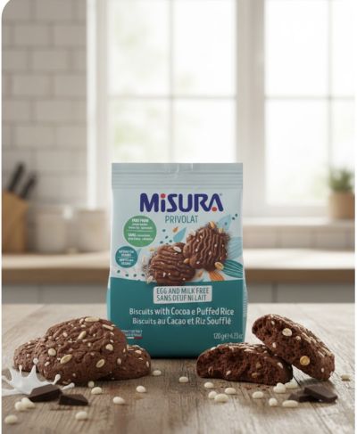 МИСУРА ОРИЗОВИ БИСКВИТИ С КАКАО БЕЗ МЛЯКО И ЯЙЦА 120 ГР 