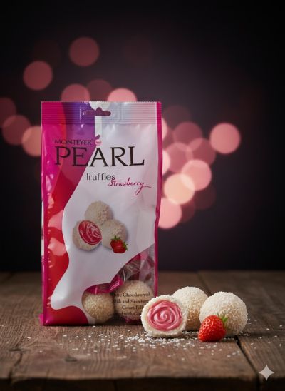 ШОКОЛАДОВИ БОНБОНИ ПЕРЛА КОКОС И ЯГОДОВ КРЕМ 450ГР /РОЗОВИ/