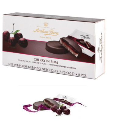 АНТОН БЕРГ МАРЦИПАНОВИ ШОКОЛАДОВИ СЛАДКИ ЧЕРЕША В РОМ 220 ГР