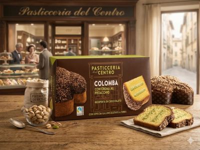 ПАСТИЧЕРИА ДЕЛ ЧЕНТРО ИТАЛИАНСКИ КОЗУНАК С КРЕМ ОТ ШАМ ФЪСТЪК И ПОЛЯТА С ТЕЧЕН ШОКОЛАД 750 ГР