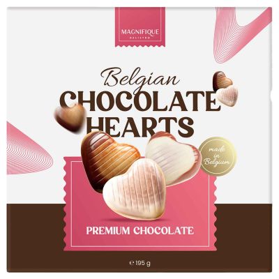 МАГНИФИКУ БЕЛГИЙКИ ШОКОЛАДОВИ БОНБОНИ ПОД ФОРМАТА НА СЪРЦА 195 ГР /БЯЛА КУТИЯ/