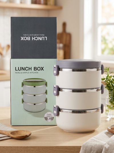 ТРИСТЕПЕННА ТЕРМОС КУТИЯ ЗА ХРАНА С ДРЪЖКА 2,1 ЛИТРА