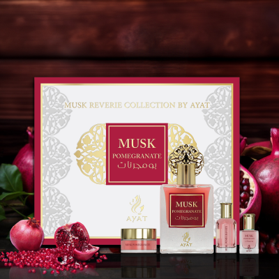 АРАБСКИ УНИСЕКС СЕТ AYAT PERFUMES MUSK POMEGRANATE ПАРФЮМ 50 МЛ ЛОСИОН ЗА ТЯЛО 20 МЛ  ПАРФЮМИРАН ВАЗЕЛИН 18 МЛ И ПАРФЮМНО ОЛИО 5 МЛ